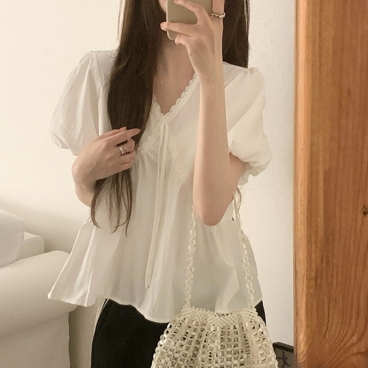 レースバルーンブラウス WHITE