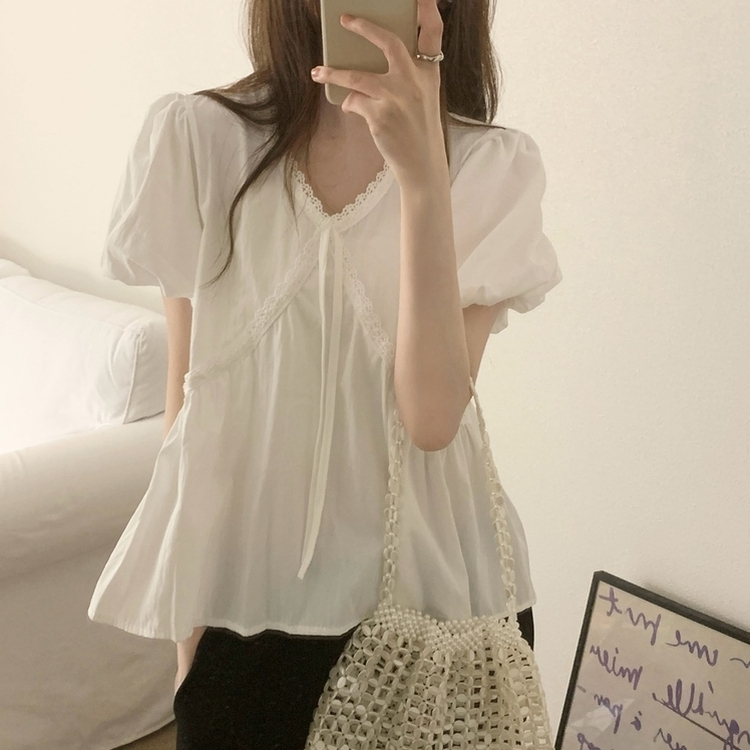 レースバルーンブラウス WHITE