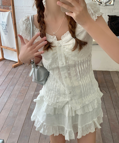 ブラウス スリムレースブラウス WHITE
