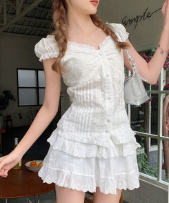 ブラウス スリムレースブラウス WHITE