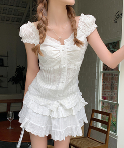 ブラウス スリムレースブラウス WHITE