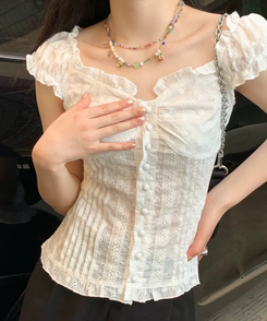 ブラウス スリムレースブラウス WHITE