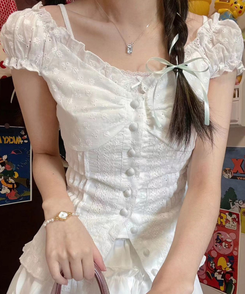ブラウス スリムレースブラウス WHITE