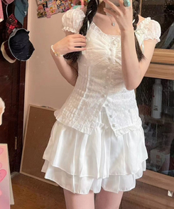 ブラウス スリムレースブラウス WHITE