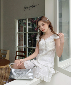 ブラウス スリムレースブラウス WHITE
