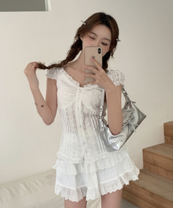 ブラウス スリムレースブラウス WHITE
