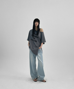 半袖Tシャツ ルーズワンショルダー半袖Tシャツ CHARCOAL