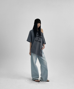 半袖Tシャツ ルーズワンショルダー半袖Tシャツ CHARCOAL