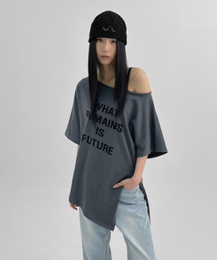 半袖Tシャツ ルーズワンショルダー半袖Tシャツ CHARCOAL