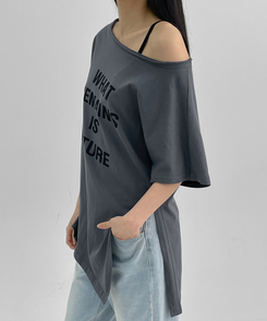 半袖Tシャツ ルーズワンショルダー半袖Tシャツ CHARCOAL