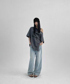 半袖Tシャツ ルーズワンショルダー半袖Tシャツ CHARCOAL