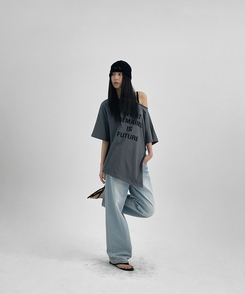 半袖Tシャツ ルーズワンショルダー半袖Tシャツ CHARCOAL