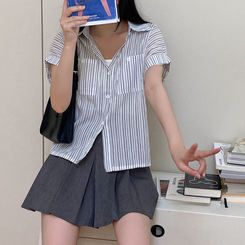 ストライプシースルーバイカラーシャツ IVORY