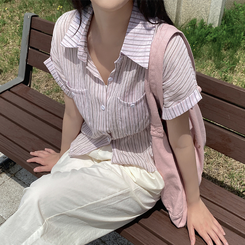 ストライプシースルーバイカラーシャツ PINK