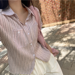 ストライプシースルーバイカラーシャツ PINK