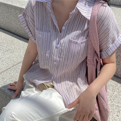 ストライプシースルーバイカラーシャツ PINK