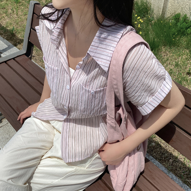 ストライプシースルーバイカラーシャツ PINK