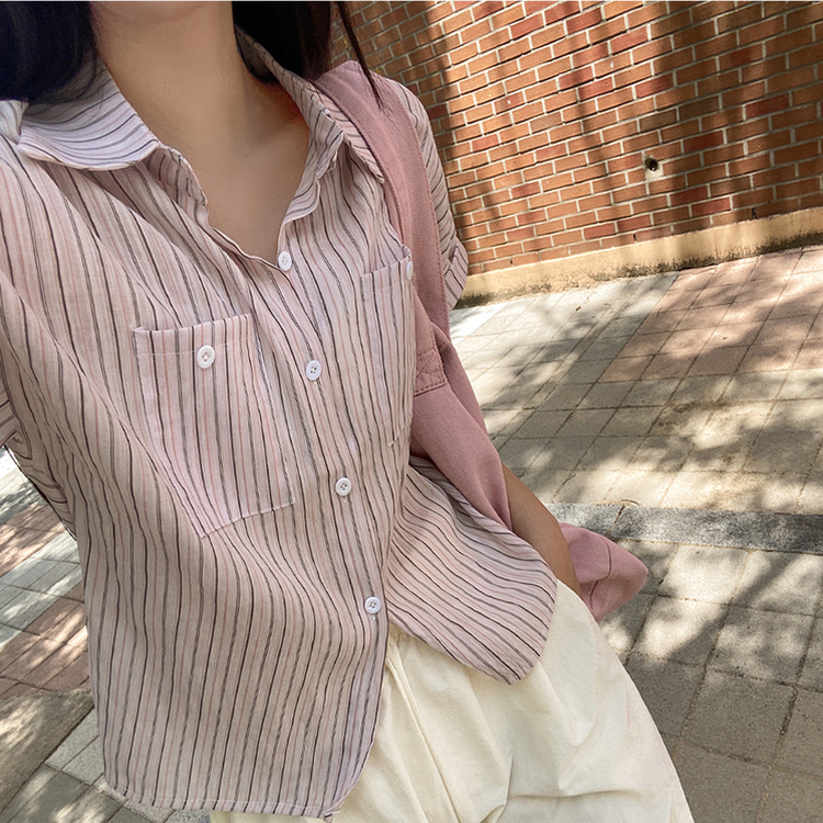 ストライプシースルーバイカラーシャツ PINK