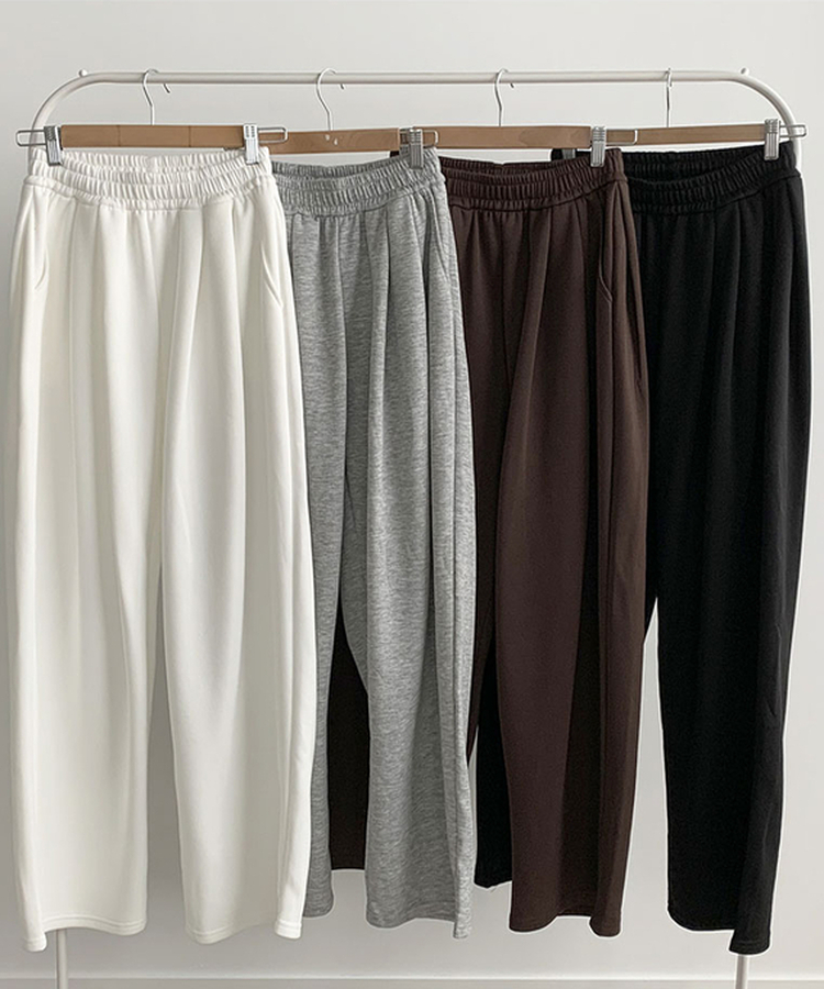 우모 남녀공용 하이웨스트 허리 밴딩 앞핀턱 사이드핀턱 롱 와이드팬츠