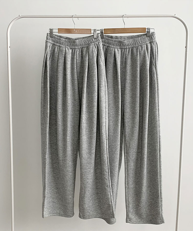 우모 남녀공용 하이웨스트 허리 밴딩 앞핀턱 사이드핀턱 롱 와이드팬츠