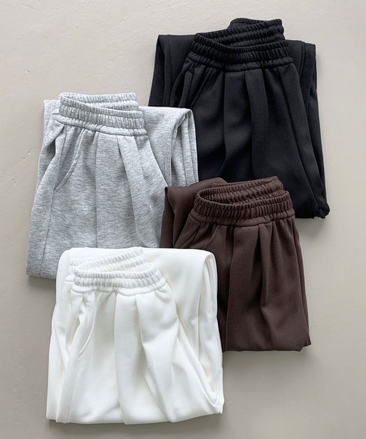 우모 남녀공용 하이웨스트 허리 밴딩 앞핀턱 사이드핀턱 롱 와이드팬츠