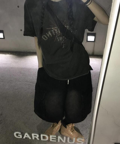 コットンパンツ ワイルドバミューダカーゴパンツ BLACK DENIM