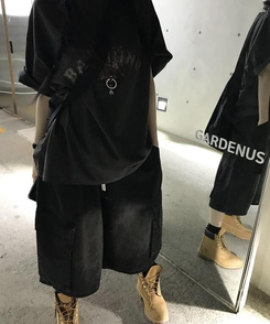 コットンパンツ ワイルドバミューダカーゴパンツ BLACK DENIM