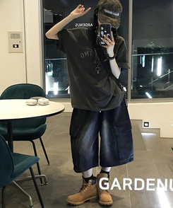 コットンパンツ ワイルドバミューダカーゴパンツ BLACK DENIM