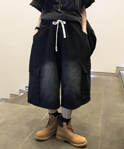 コットンパンツ ワイルドバミューダカーゴパンツ BLACK DENIM