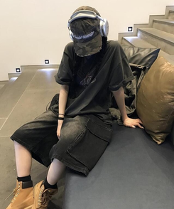 コットンパンツ ワイルドバミューダカーゴパンツ BLACK DENIM