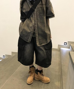 コットンパンツ ワイルドバミューダカーゴパンツ BLACK DENIM