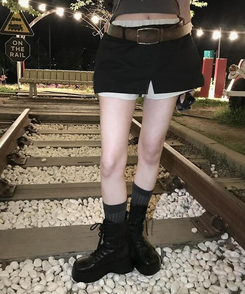 ミニスカート サンドレイヤードスカートパンツ BLACK