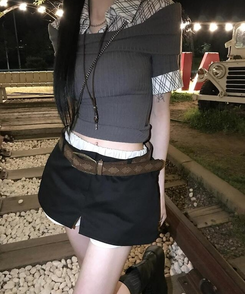 ミニスカート サンドレイヤードスカートパンツ BLACK