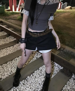 ミニスカート サンドレイヤードスカートパンツ BLACK