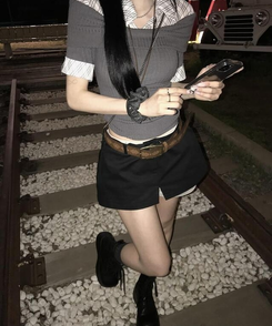 ミニスカート サンドレイヤードスカートパンツ BLACK