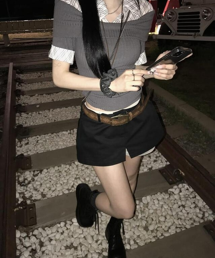 サンドレイヤードスカートパンツ BLACK