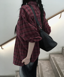 シャツ オーバーフィットチェックシャツ BURGUNDY