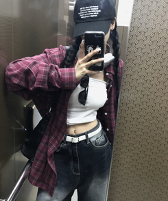 シャツ オーバーフィットチェックシャツ BURGUNDY