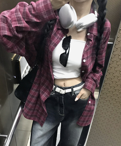 シャツ オーバーフィットチェックシャツ BURGUNDY