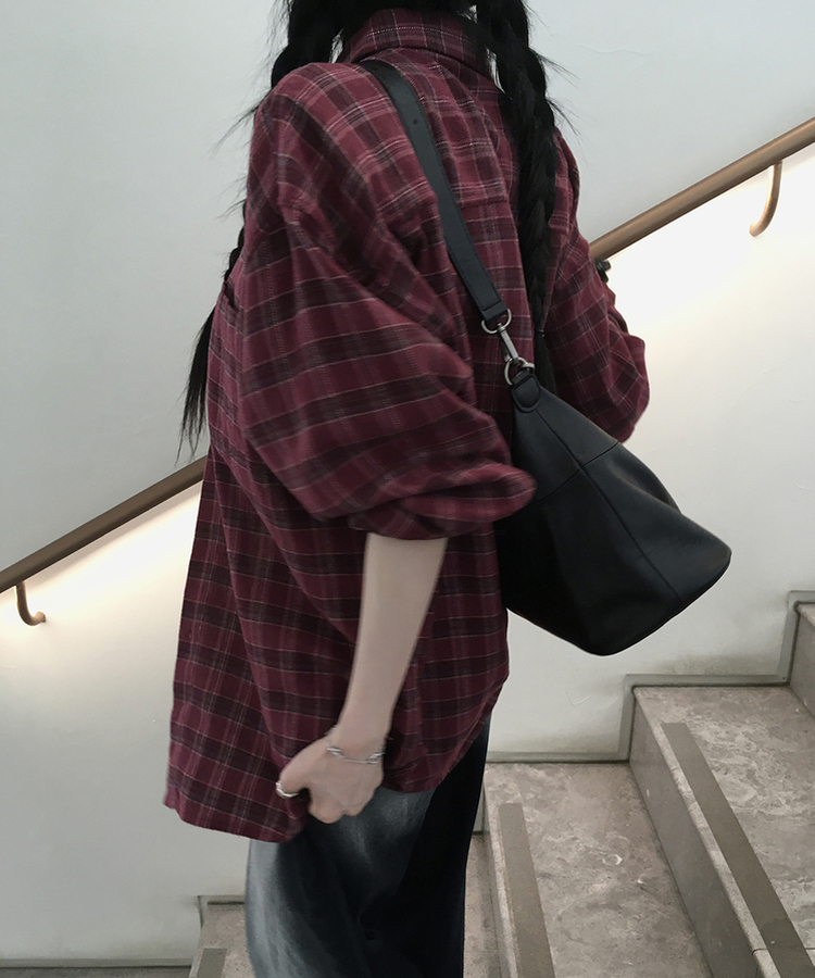 オーバーフィットチェックシャツ BURGUNDY