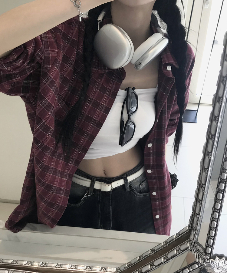 オーバーフィットチェックシャツ BURGUNDY
