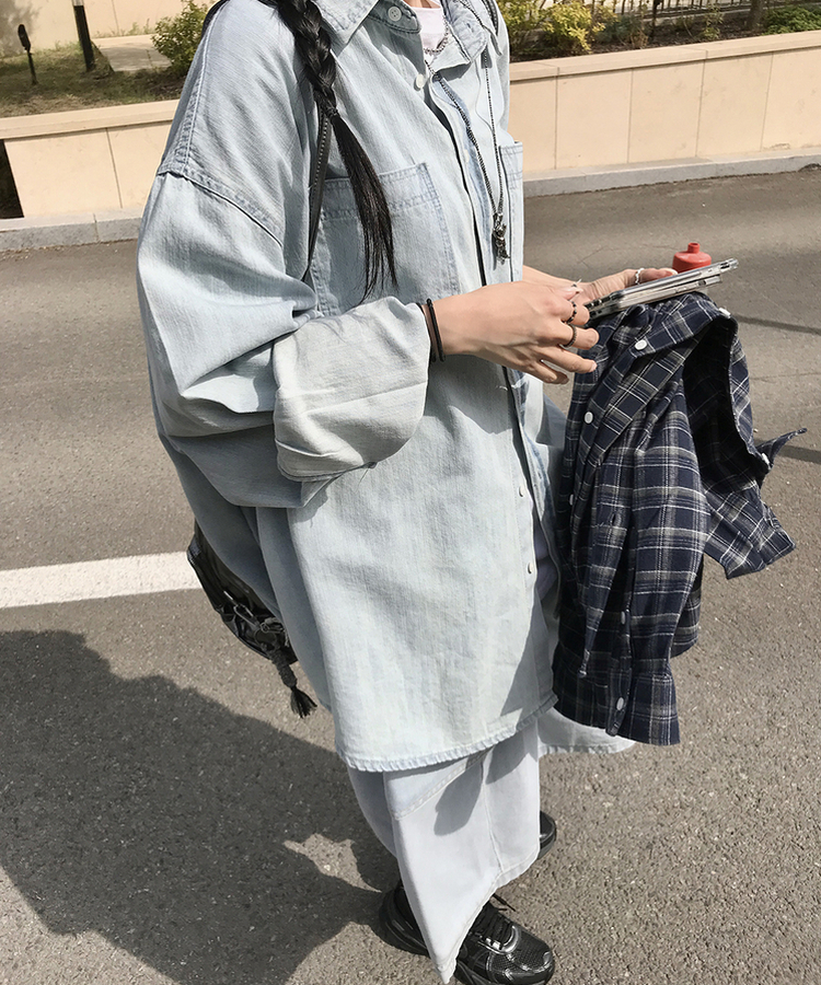 オーバーフィットチェックシャツ NAVY