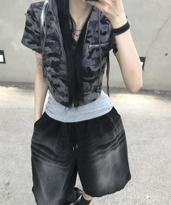 ジャンパー ハニー半袖フードジップアップ(5color) DEEP GRAY