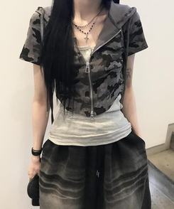 ジャンパー ハニー半袖フードジップアップ(5color) DEEP GRAY