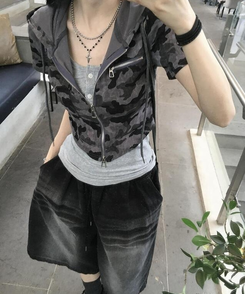 ジャンパー ハニー半袖フードジップアップ(5color) DEEP GRAY