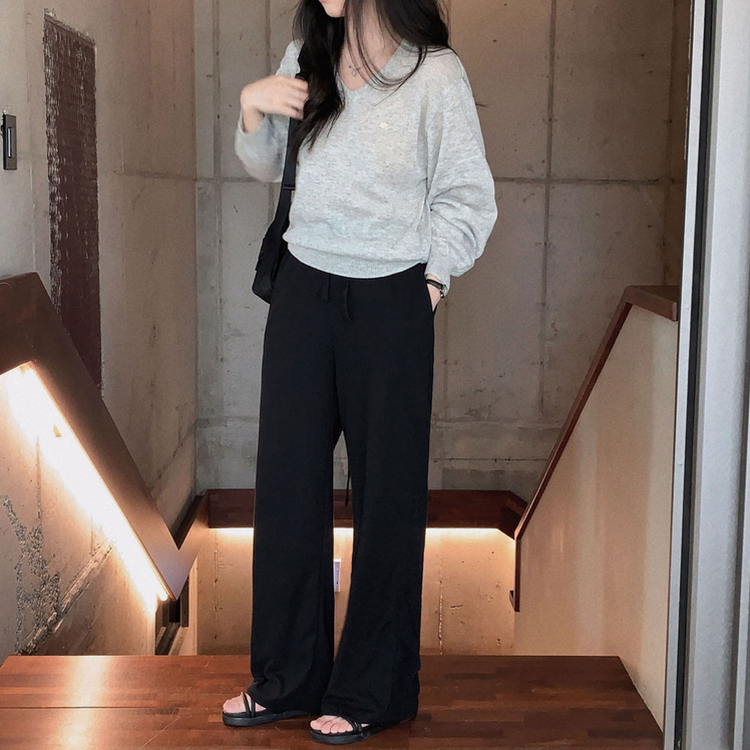 살탐방지로 딱린넨 루즈핏 브이넥 팬던트 썸머 니트 연그레이