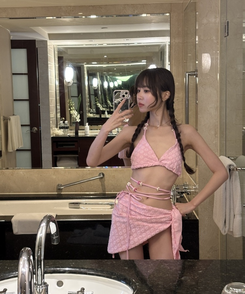 ビキニ フラワービキニカバーアップ 3点セット PINK