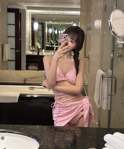 ビキニ フラワービキニカバーアップ 3点セット PINK