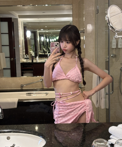 ビキニ フラワービキニカバーアップ 3点セット PINK