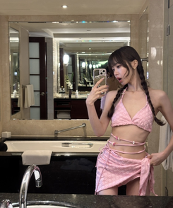 ビキニ フラワービキニカバーアップ 3点セット PINK